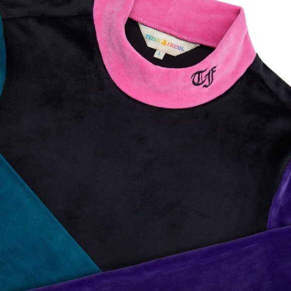 Teddy Fresh Velour Color Block Mockneck Turtleneck Streetwear Y2K Retro 90s M - Picture 4 of 9